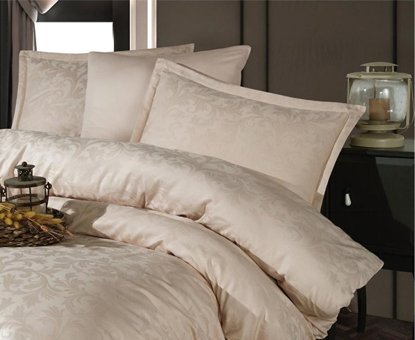 Clasy Pamuk Saten Dört Mevsim 200 x 220 cm Şal Desen Çift Kişilik Nevresim Takımı Krem