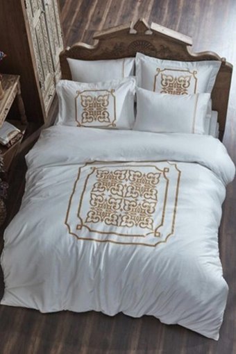 Ecocotton Pamuk Dört Mevsim 200 x 220 cm Etnik Çift Kişilik Nevresim Takımı Krem