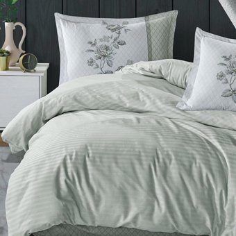 Clasy Ranforce Dört Mevsim 200 x 220 cm Çizgili Çift Kişilik Nevresim Takımı Yeşil
