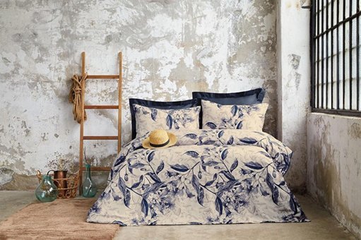 İssimo Home Pamuk Saten Dört Mevsim 200 x 220 cm Çiçekli Çift Kişilik Nevresim Takımı Lacivert