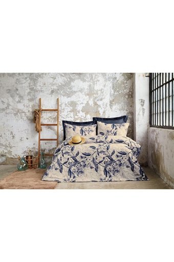 İssimo Home Pamuk Saten Dört Mevsim 200 x 220 cm Çiçekli Çift Kişilik Nevresim Takımı Lacivert