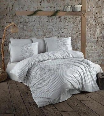 Clasy Pamuk Dört Mevsim 200 x 220 cm Çiçekli Çift Kişilik Nevresim Takımı Gri