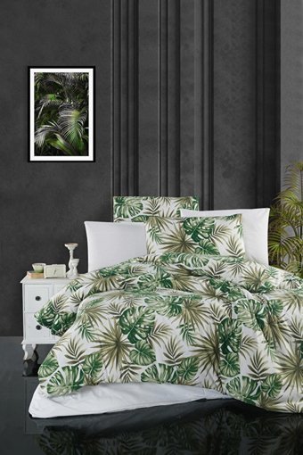 Mulberry Pamuk Ranforce Dört Mevsim 200 x 220 cm Çiçekli Çift Kişilik Nevresim Takımı Yeşil