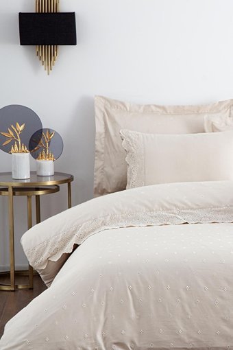 Ecocotton Pamuk Saten Dört Mevsim 200 x 220 cm Etnik Çift Kişilik Nevresim Takımı Bej