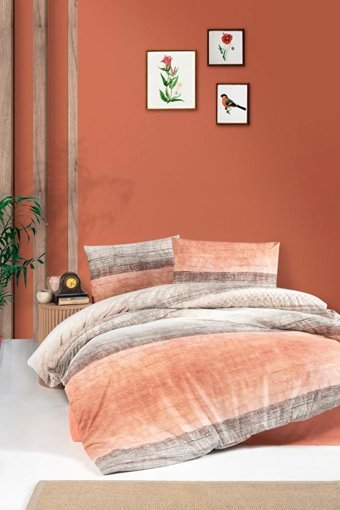 Mulberry Pamuk Ranforce Kışlık 200 x 220 cm Çizgili Çift Kişilik Nevresim Takımı Gri Kırmızı