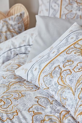 İyi Geceler İstanbul Pamuk Kışlık 200 x 220 cm Şal Desen Çift Kişilik Nevresim Takımı Sarı
