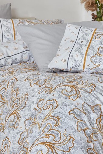 İyi Geceler İstanbul Pamuk Kışlık 200 x 220 cm Şal Desen Çift Kişilik Nevresim Takımı Sarı