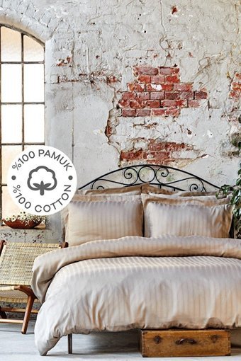 Karaca Home Pamuk Saten Dört Mevsim 200 x 220 cm Düz Çift Kişilik Nevresim Takımı Bej