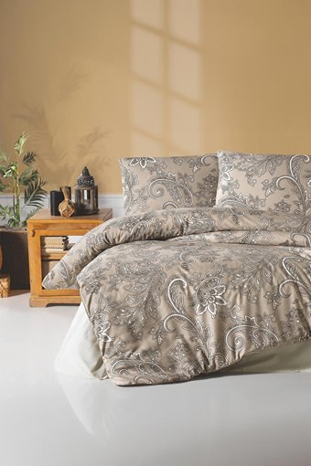 Depomaxx Pamuk Polyester Dört Mevsim 200 x 220 cm Şal Desen Çift Kişilik Nevresim Takımı Açık Kahverengi