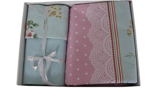 T.Concept Pamuk Polyester Dört Mevsim 200 x 220 cm Çiçekli Çift Kişilik Nevresim Takımı Mavi Pembe
