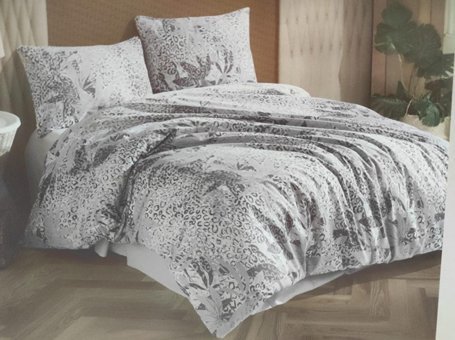 Kristal By Taç Pamuk Dört Mevsim 200 x 220 cm Yaprak Çift Kişilik Nevresim Takımı Gri