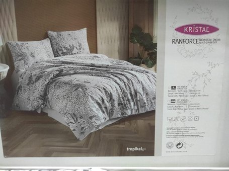Kristal By Taç Pamuk Dört Mevsim 200 x 220 cm Yaprak Çift Kişilik Nevresim Takımı Gri