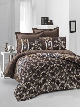 Komfort Home Pamuk Saten 200 x 220 cm Desenli Çift Kişilik Nevresim Takımı Kahverengi