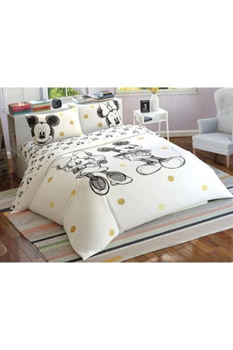 Taç Pamuk Kışlık 200 x 220 cm Lastikli Çizgi Kahraman Çift Kişilik Nevresim Takımı Beyaz Siyah