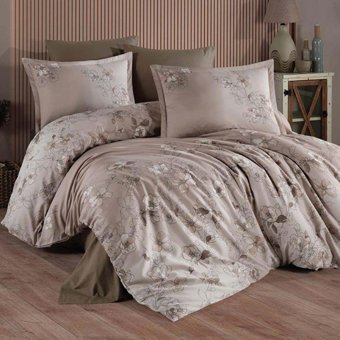 Clasy Pamuk Saten Dört Mevsim 200 x 220 cm Çiçekli Çift Kişilik Nevresim Takımı Kahverengi