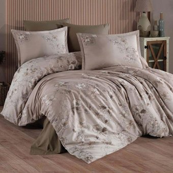 Clasy Pamuk Saten Dört Mevsim 200 x 220 cm Çiçekli Çift Kişilik Nevresim Takımı Kahverengi
