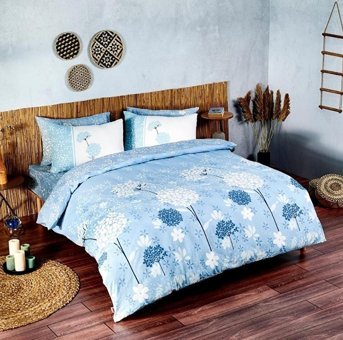 Nevresim Dünyası Ranforce Dört Mevsim 200 x 220 cm Çiçekli Çift Kişilik Nevresim Takımı Mavi