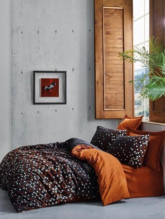 Nevresim Dünyası Pamuk Dört Mevsim 200 x 220 cm Modern Çift Kişilik Nevresim Takımı Siyah Turuncu