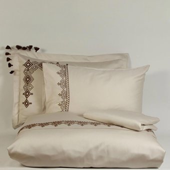 Ecocotton Pamuk Saten Dört Mevsim 240 x 220 cm Etnik Çift Kişilik Nevresim Takımı Krem