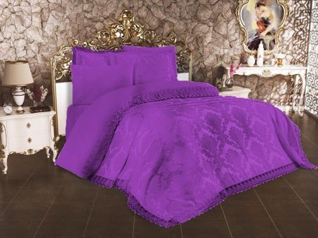 Çeyiz Diyarı Pamuk Saten Dört Mevsim 200 x 220 cm Etnik Çift Kişilik Nevresim Takımı Mürdüm