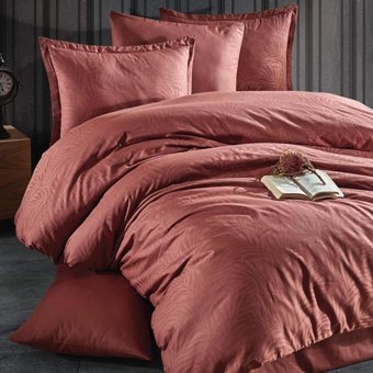 Clasy Pamuk Saten Dört Mevsim 200 x 220 cm Şal Desen Çift Kişilik Nevresim Takımı Kiremit