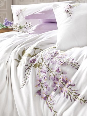 Cotton Box Saten Dört Mevsim 200 x 220 cm 3D Çift Kişilik Nevresim Takımı Lila
