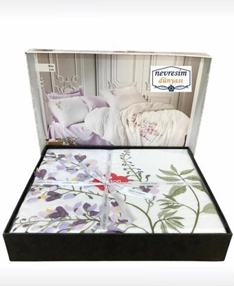 Cotton Box Saten Dört Mevsim 200 x 220 cm 3D Çift Kişilik Nevresim Takımı Lila