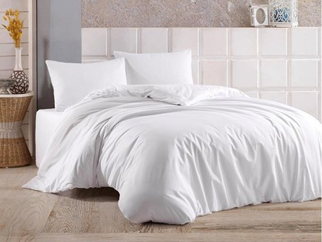 Çeyiz Diyarı Ranforce Dört Mevsim 200 x 220 cm Düz Çift Kişilik Nevresim Takımı Beyaz