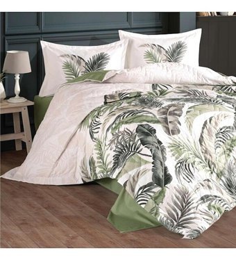 Clasy Pamuk Dört Mevsim 220 x 230 cm Yaprak Çift Kişilik Nevresim Takımı Yeşil