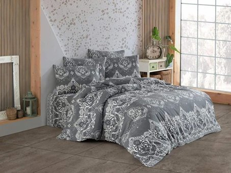 Çeyiz Diyarı Ranforce Dört Mevsim 195 x 220 cm Osmanlı Çift Kişilik Nevresim Takımı Gri