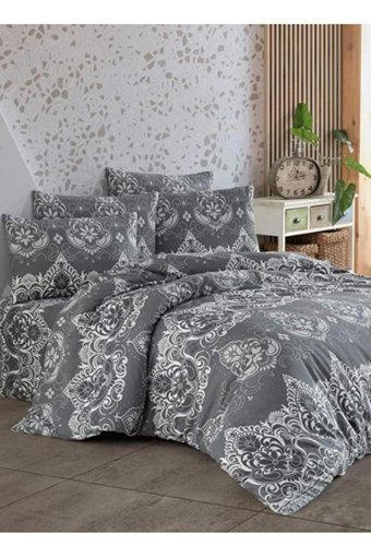 Çeyiz Diyarı Ranforce Dört Mevsim 195 x 220 cm Osmanlı Çift Kişilik Nevresim Takımı Gri
