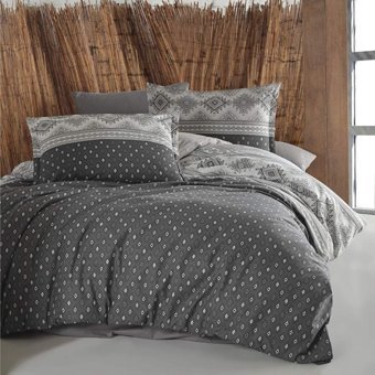 Clasy Ranforce Dört Mevsim 200 x 220 cm Etnik Çift Kişilik Nevresim Takımı Antrasit