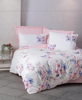 Cotton Box Ranforce Dört Mevsim 200 x 220 cm Çiçekli Çift Kişilik Nevresim Takımı Pembe