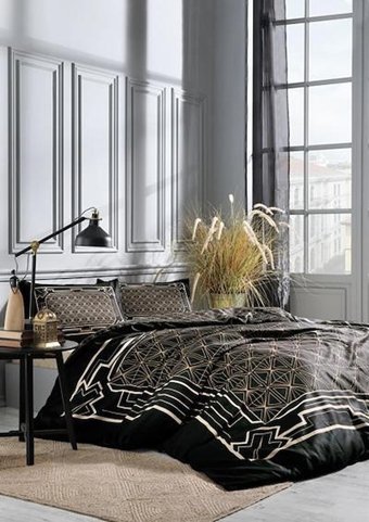 Özdilek Saten Kışlık 200 x 220 cm Geometrik Çift Kişilik Nevresim Takımı Siyah
