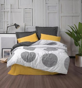 Nevresim Dünyası Ranforce Dört Mevsim 200 x 220 cm Puanlı Çift Kişilik Nevresim Takımı Sarı