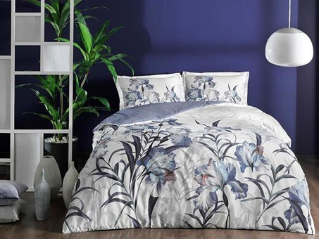Taç Saten Dört Mevsim 200 x 220 cm Çiçekli Çift Kişilik Nevresim Takımı Mor