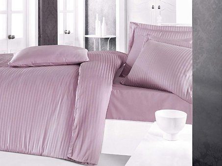 Clasy Saten Dört Mevsim 200 x 220 cm Çizgili Çift Kişilik Nevresim Takımı Lila