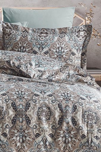 İyi Geceler İstanbul Pamuk Saten Kışlık 200 x 220 cm Desenli Çift Kişilik Nevresim Takımı Bej