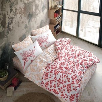 Hobby Ranforce Dört Mevsim 200 x 220 cm Çiçekli Çift Kişilik Nevresim Takımı Kırmızı