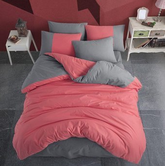 Hobby Pamuk Dört Mevsim 200 x 220 cm Düz Çift Kişilik Nevresim Takımı Gri Pembe