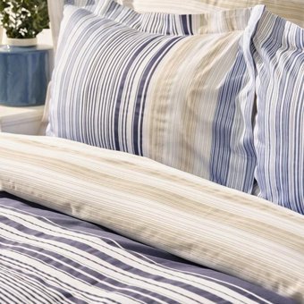Karaca Home Pamuk Saten Dört Mevsim 200 x 220 cm Çizgili Çift Kişilik Nevresim Takımı İndigo