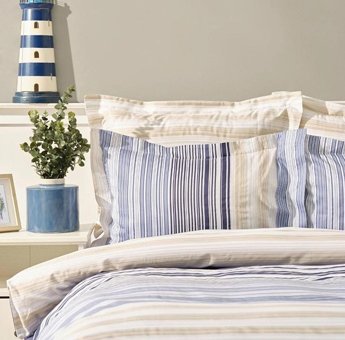 Karaca Home Pamuk Saten Dört Mevsim 200 x 220 cm Çizgili Çift Kişilik Nevresim Takımı İndigo