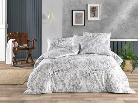 Nevresim Dünyası Ranforce Dört Mevsim 200 x 220 cm Ağaç Çift Kişilik Nevresim Takımı Beyaz Gri