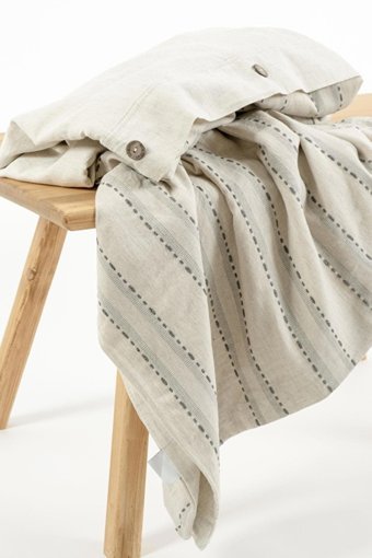 Ecocotton Keten Dört Mevsim 200 x 220 cm Şeritli Çift Kişilik Nevresim Takımı Antrasit