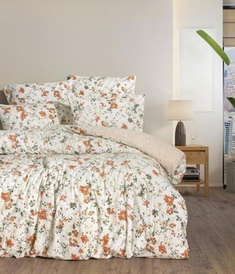 Cotton Box Pamuk Dört Mevsim 200 x 220 cm Çiçekli Çift Kişilik Nevresim Takımı Beyaz