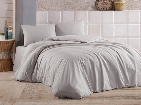 Çeyiz Diyarı Pamuk Saten Dört Mevsim 200 x 220 cm Düz Çift Kişilik Nevresim Takımı Gri