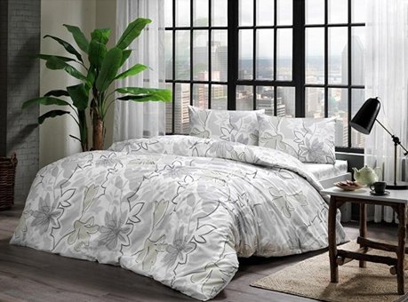 Taç Ranforce Dört Mevsim 200 x 220 cm Lastikli Çiçekli Çift Kişilik Nevresim Takımı Gri