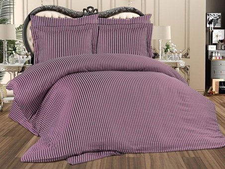 Çeyiz Diyarı Pamuk Dört Mevsim 200 x 220 cm Çizgili Çift Kişilik Nevresim Takımı Mürdüm