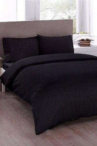 Çeyiz Diyarı Ranforce Dört Mevsim 200 x 220 cm Düz Çift Kişilik Nevresim Takımı Siyah