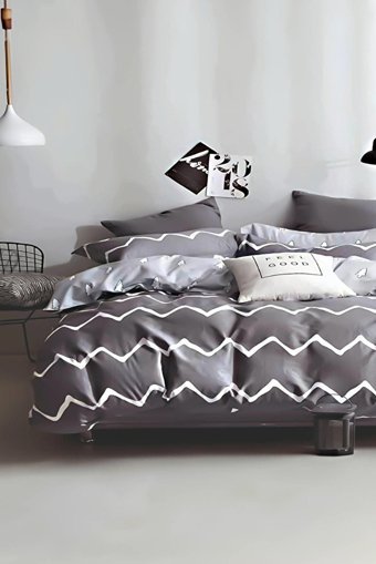 Depomaxx Pamuk Polyester Dört Mevsim 200 x 220 cm Geometrik Çift Kişilik Nevresim Takımı Siyah